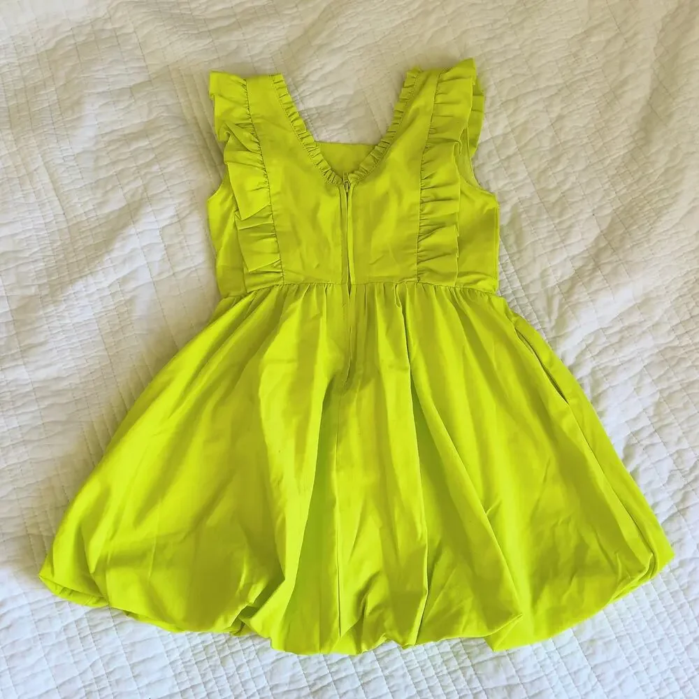 Habitual Kid Chartreuse Yellow Pinafore Dress Bubble Skirt Girls Size 6